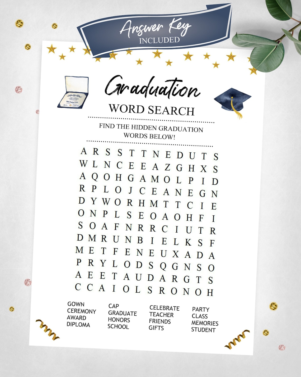 Graduation Word Search. Graduation Party Game. at Home Game. Instant