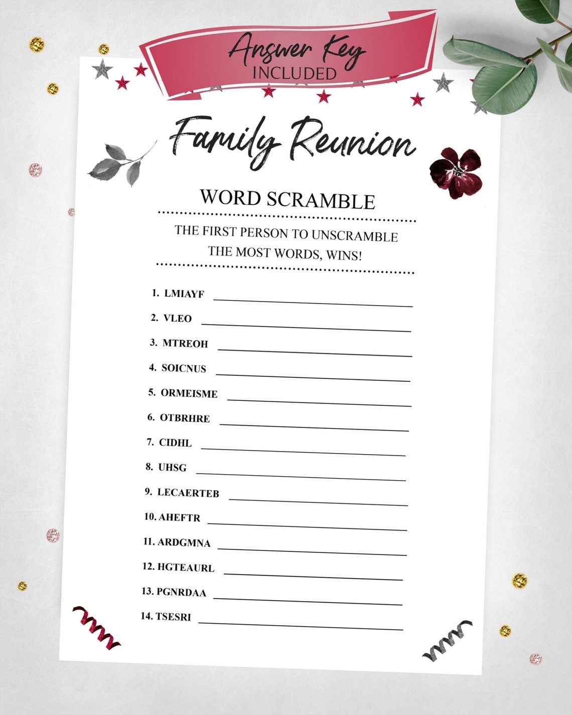 Family Reunion Game Word Scramble. Family Party Game. Word Scramble ...