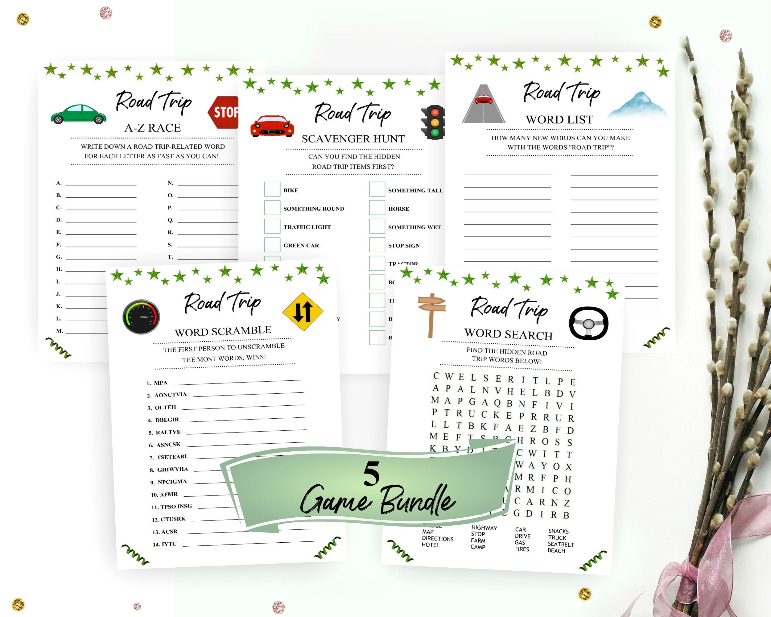 road trip 5 game bundle word search word scramble hunt etsy