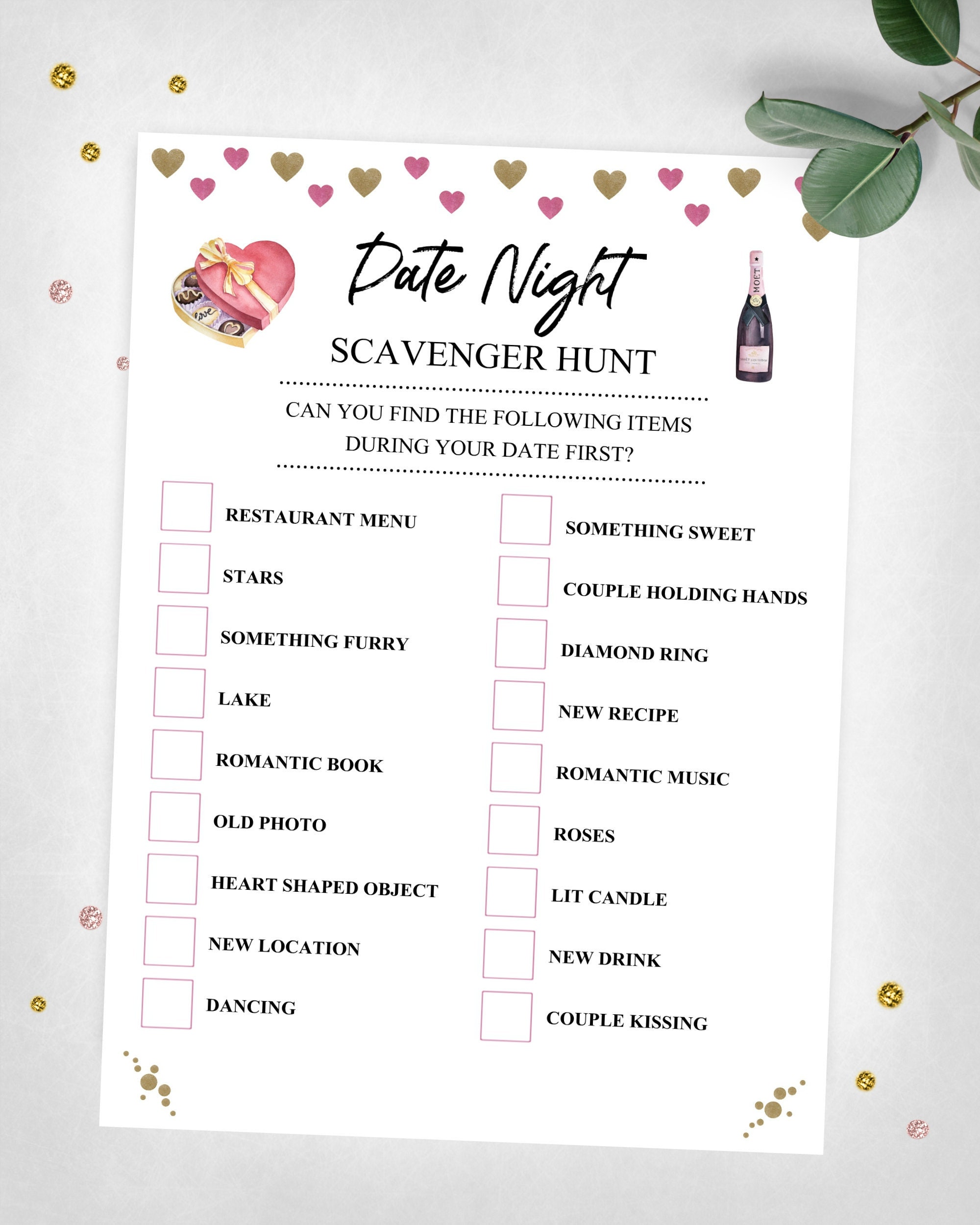 Date Night Scavenger Hunt. Couple's Night Game. Instant Digital Download.  Printable Game 