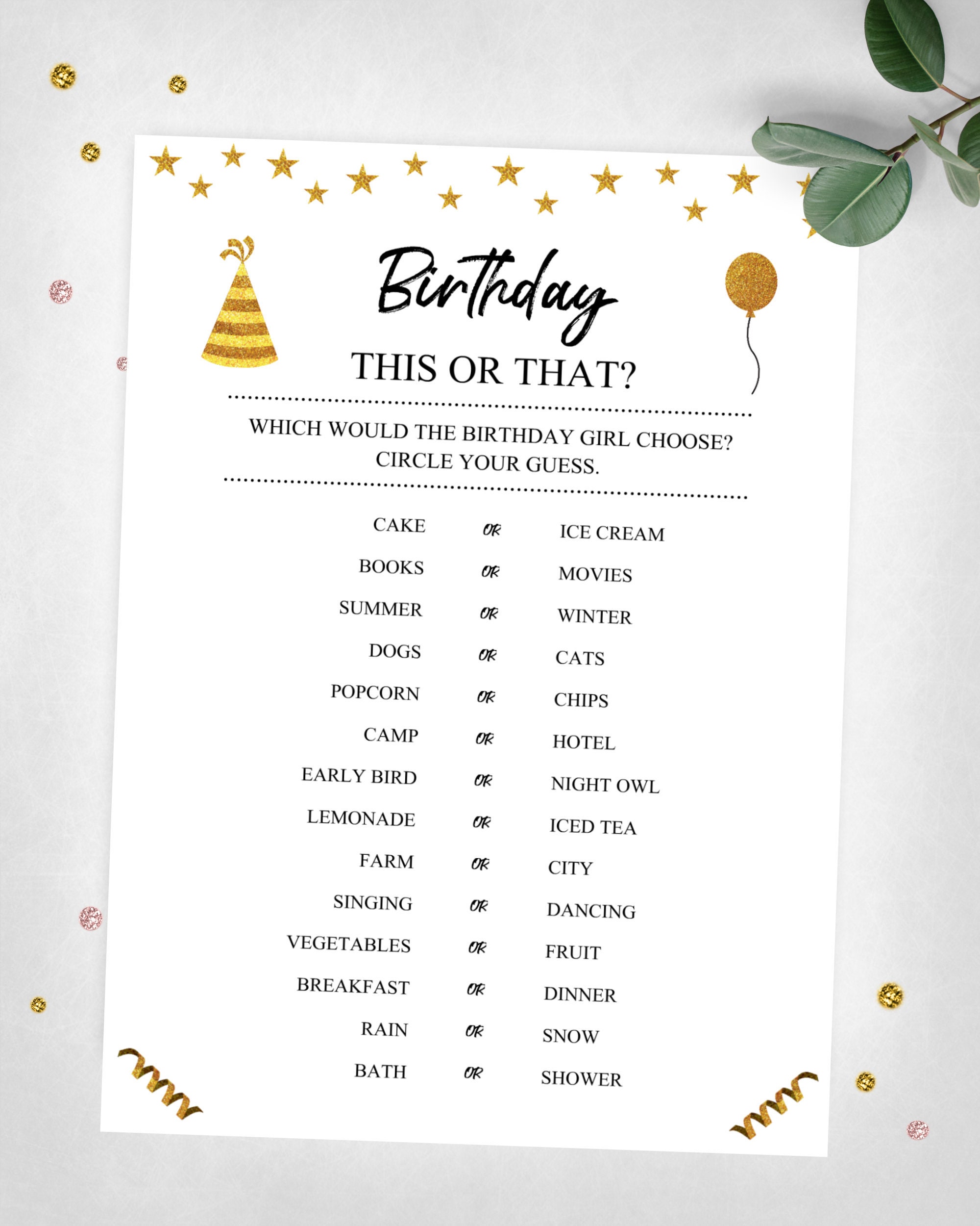 Birthday Girl This or That? Party Game. Teen, Tween, Adult, Youth Girl ...