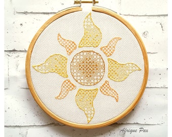 Hello Sunshine Blackwork Embroidery Pattern | Instant download | Home décor | Summer Sun