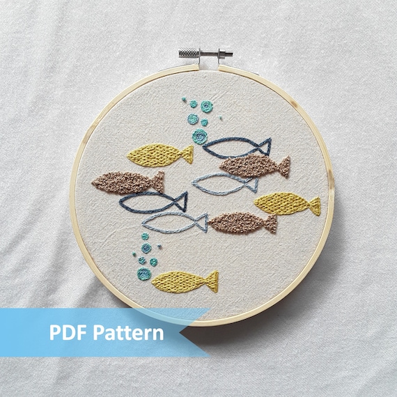 Fish Embroidery Pattern Pdf Pattern Coastal Embroidery Beach Hut