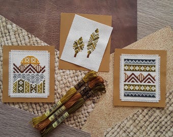 Mini Landscape Cross Stitch Pattern: Mountain & Trees (Set of 3) (PDF Pattern)
