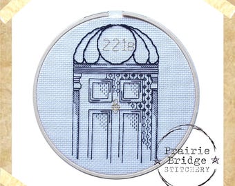221b Baker Street Door Blackwork Pattern: Sherlock Holmes London (Digital PDF)