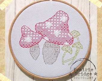 Mushroom Blackwork Embroidery Pattern | Instant Digital Download | Fairytale Garden