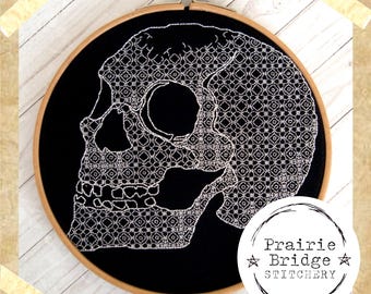 Blackwork Embroidery Skull Pattern Fully filled | Instant Download | Halloween decor | Medical Gift