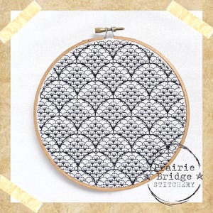 Art Deco coquilles borduurpatroon blackwork | Modern zwartwerk | Patroon met volledige dekking | Zelf borduren | Digitale download pdf-patroon
