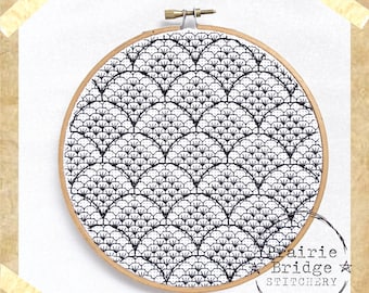 Art Deco Scallops Blackwork Embroidery Pattern (PDF Pattern)