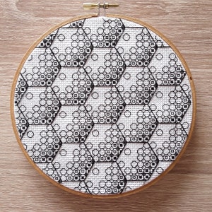 Bubble Hexagon Blackwork Embroidery Pattern | Blackwork sampler | 3D effect | DIY Embroidery pattern | PDF digital download