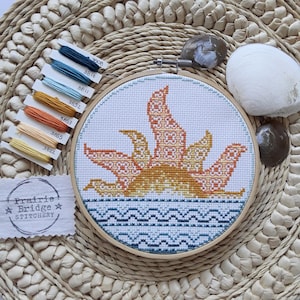 Sunrise cross stitch pattern | Pattern Keeper and instant download PDF | Coastal cross stitch chart | Beach house decor