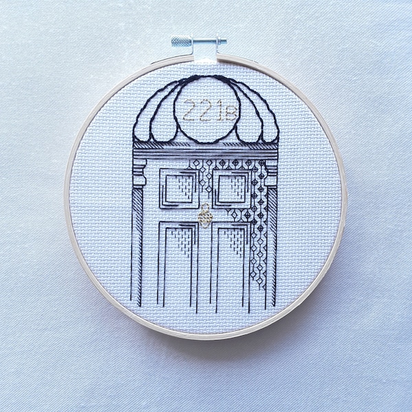 221b Baker Street Door Blackwork Embroidery Pattern | Victorian Architecture | London | Sherlock Holmes | Digital PDF Download