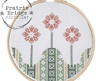 Meadow Cross Stitch Pattern: Modern Wildflower Design (Digital Download)