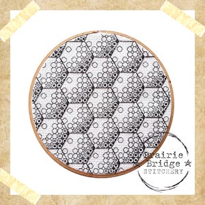 Bubble Hexagon Blackwork Embroidery Pattern | Blackwork sampler | 3D effect | DIY Embroidery pattern | PDF digital download