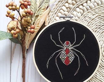 Spider Blackwork Embroidery Pattern: Halloween DIY (PDF Digital Download)