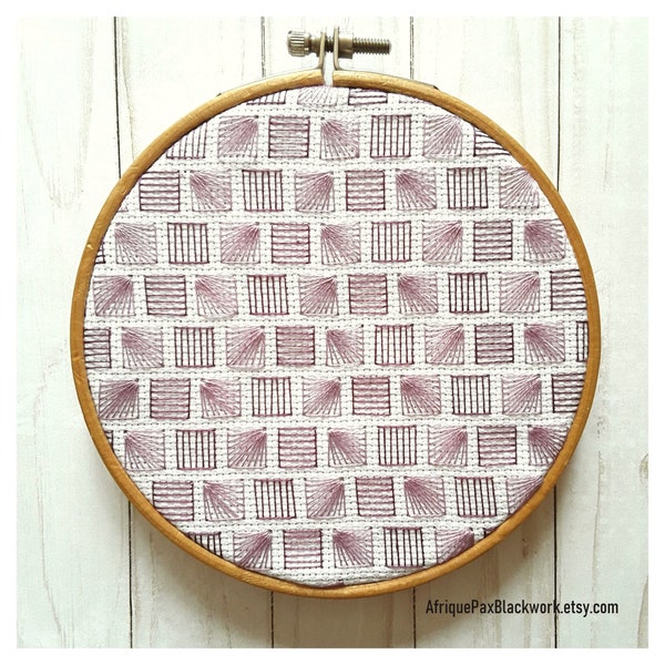 Purple Squares Embroidery Pattern | Instant Download | African Shweshwe inspired pattern