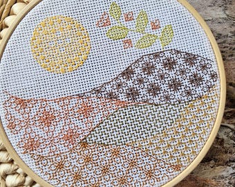 Desert Rose Blackwork Embroidery Pattern: Landscape Stitching (PDF Download