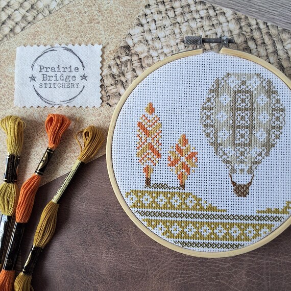 Hot Air Balloon Cross Stitch Pattern: Modern Aviation Design (PDF