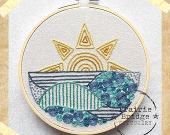 Sunrise Coast Embroidery Pattern: Beginner Landscape Design (PDF Pattern)