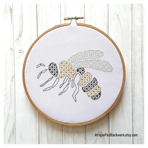 Honeybee Blackwork Embroidery Pattern | Instant Download | Summer Stitch