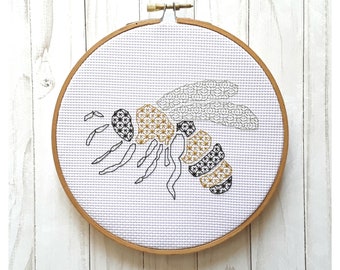 Honeybee Blackwork Embroidery Pattern | Instant Download | Summer Stitch