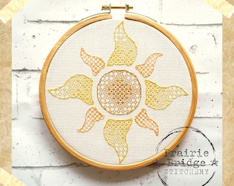 Hello Sunshine Blackwork Embroidery Pattern | Instant download | Home décor | Summer Sun