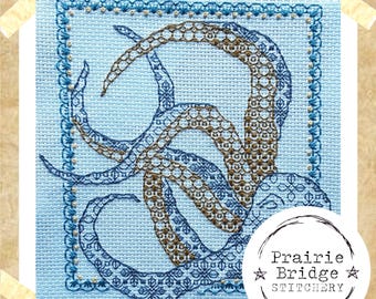 Octopus Blackwork Embroidery Pattern | Aquatic Creature | Old Eight Legs | PDF Digital Download | Coastal Home Decor