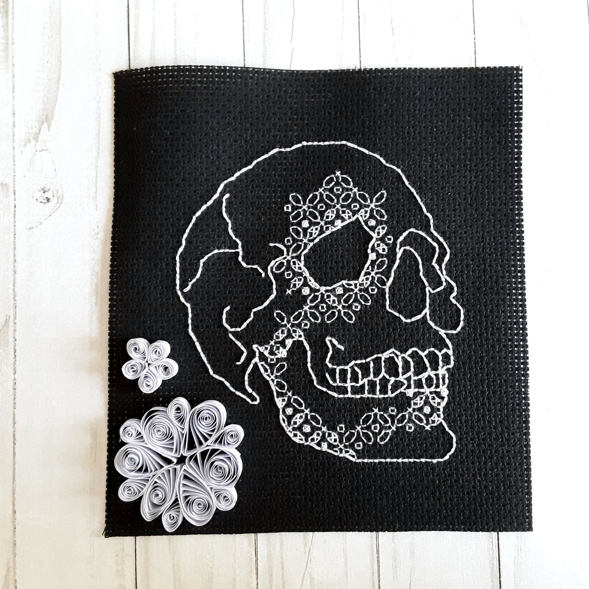 Blackwork Embroidery Skull Pattern Gothic Embroidery Home Etsy