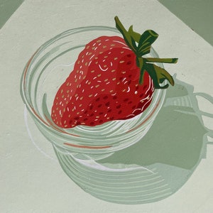 Linocut &quot;Dutch still life with strawberry&quot;