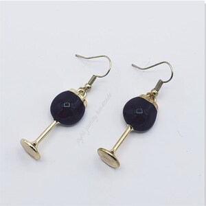 Wine Glass Earrings: Gold Tone with Enamel Charm
