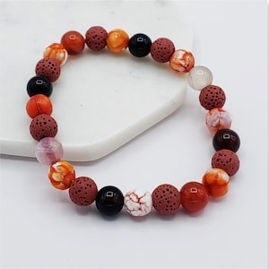 Fire Agate & Lava Rock Stretch Bracelet: Fall Colors