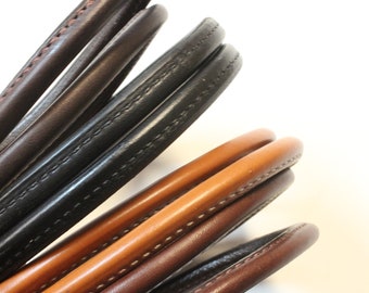 Sewn Round Sew On Leather Handles - Pair