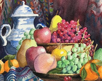 静物画、抽象静物水彩画、抽象表現主義アート、ジム・ラガッセ水彩画家