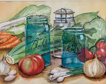 Mason Canning Jars and Vegetables