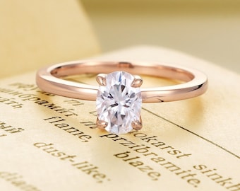 C&C moissanite engagement ring rose gold |Oval Solitaire ring  |Prong set promise ring |Simple wedding ring |Anniversary  for her