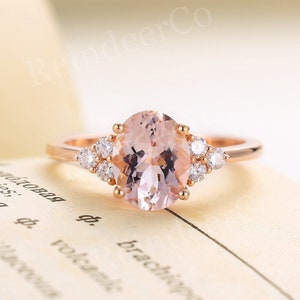 Morganite engagement ring  | Oval cut engagement ring rose gold | Prong set Diamond Moissanite Jewelry | Seven stone Anniversary s