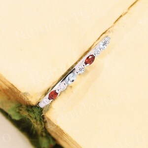 Vintage Round Cut Marquise Cut Wedding Band, Art deco stacking white gold promise ring, Garnet/Aquamarine anniversary ringUnique Bridal Ring