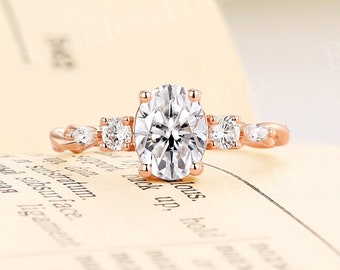 Oval cut moissanite engagement ring classical rose gold 3/4 eternity twist ring marquise cut unique art deco anniversary promise bridal ring