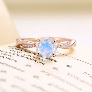 Moonstone engagement ring  | Rose gold ring Diamond Moissanite | Prong set Promise  | Half eternity ring | Anniversary s