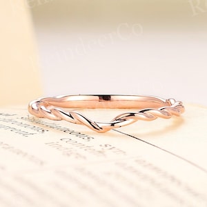 Vintage plain curved wedding band twist ring matching band rose gold ring stacking band unique half eternity anniversary promise bridal band