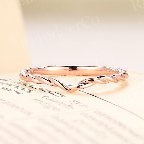 Vintage plain curved wedding band twist ring matching band rose gold ring stacking band unique half eternity anniversary promise bridal band