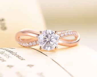 C&C moissanite engagement ring | Rose gold wedding ring | Twisted band ring diamond | Half eternity Prong set  | Anniversary s