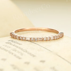 Baguette cut CZ diamond wedding band rose gold | Straight band prong set ring | Half eternity stacking matching ring | Anniversary ring