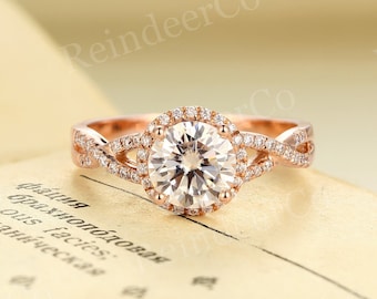 vintage diamond engagement ring | round cut Moissanite wedding ring | rose gold ring | prong set ring | milgrain diamond ring | twisted ring