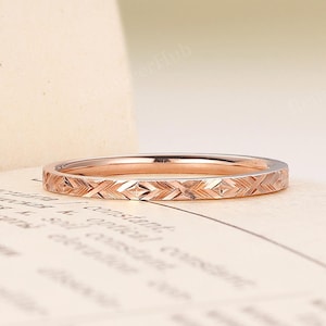 Art Deco Straight Wedding Band,Rose Gold Ring,Vintage Minimalist Wedding Ring,Stacking Matching Ring,Anniversary Promise Ring,Delicate Ring