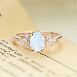 Vintage natural opal engagement ring,    rose gold ring, Oval cut ring,  Moissanite /diamond wedding ring, anniversary ring,  bridal ring
