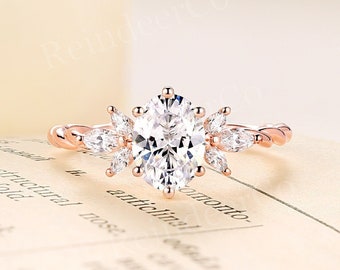 Twist moissanite engagement ring oval cut ring marquise diamond cluster ring rose gold unique prong vintage ring anniversary promise ring