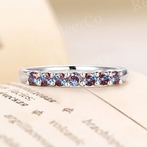 Vintage Round cut Alexandrite wedding band white gold band half eternity band stacking band matching band Anniversary band bridal ring