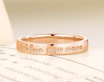 Custom Engraved Wedding Band Antique Rose Gold Ring For Women Vintage Plain Gold Personalized Ring Special Mother's Day Gift Birthday Ring