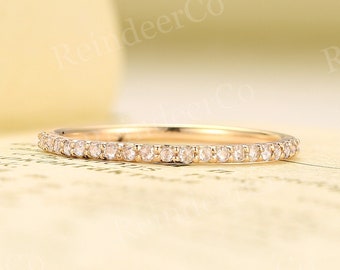 Rose cut diamond wedding band|Vintage half eternity yellow gold wedding ring|Art deco micro pave anniversary ring|Unique promise ring